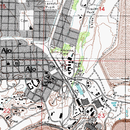 Topographic Map of Ajo Middle and High School, AZ