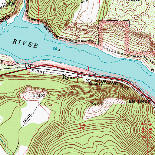 Topographic Map of Ryan, WA