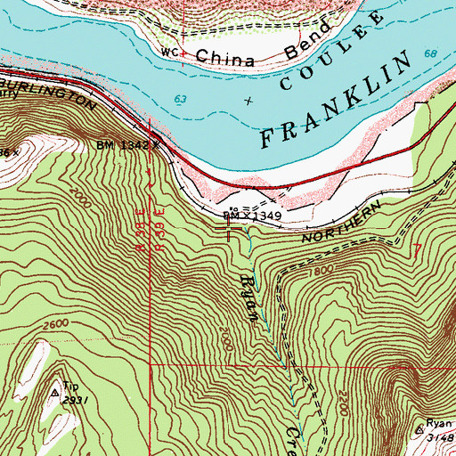 Topographic Map of Ryan Creek, WA