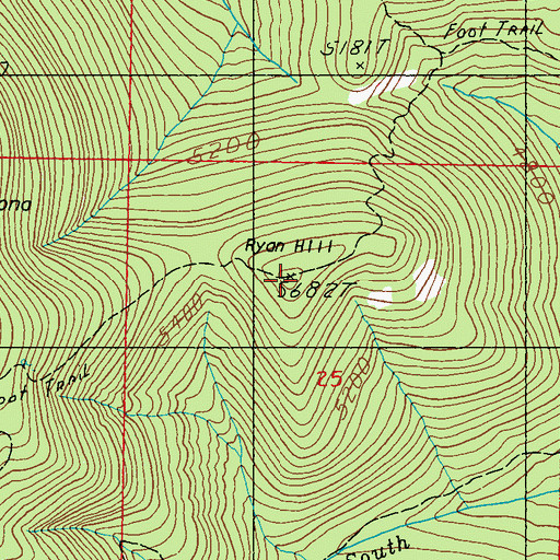 Topographic Map of Ryan Hill, WA