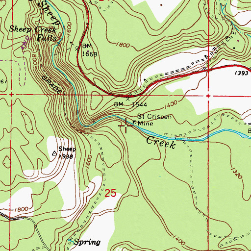 Topographic Map of Saint Crispen Mine, WA