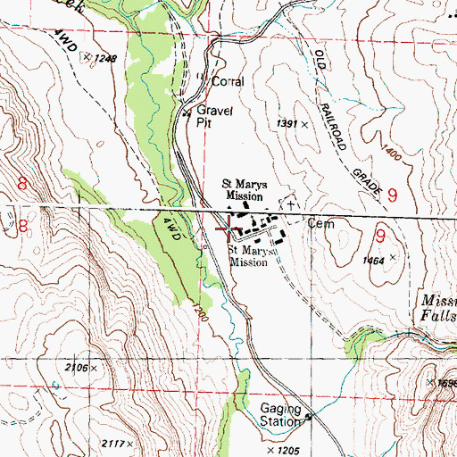 Topographic Map of Saint Marys Mission, WA