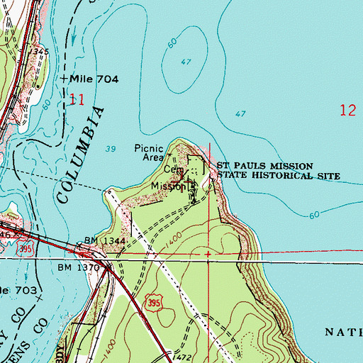 Topographic Map of Saint Pauls Mission State Historical Site, WA