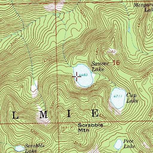 Topographic Map of Saucer Lake, WA