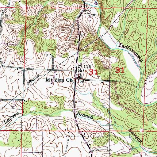 Topographic Map of Mount Zion Church of Christ, AL