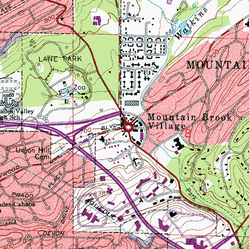 Topographic Map of Mountain Brook Village, AL