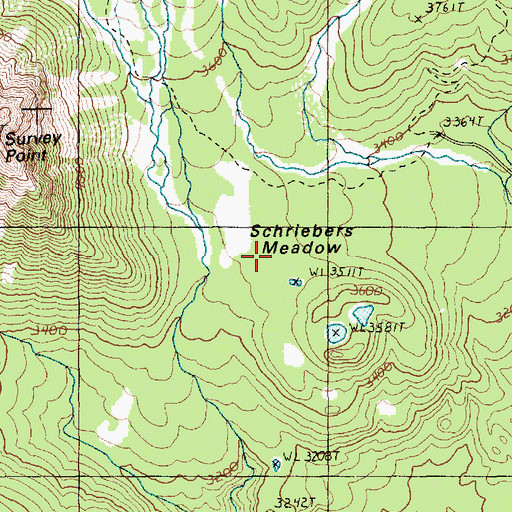 Topographic Map of Schriebers Meadow, WA