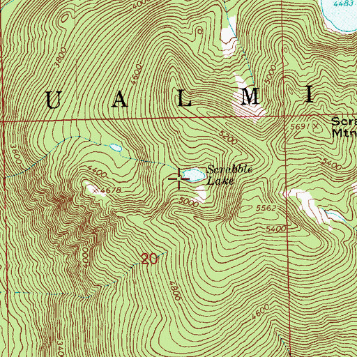 Topographic Map of Scrabble Lake, WA