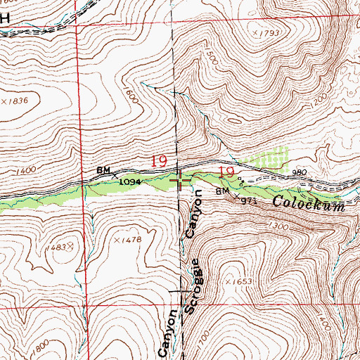 Topographic Map of Scroggie Canyon, WA