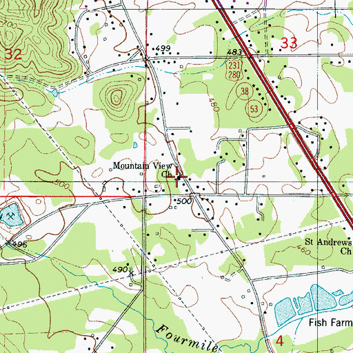 Topographic Map of Mountain View Baptist Church, AL
