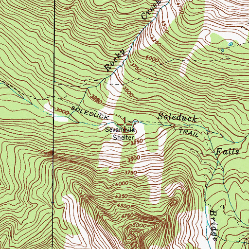Topographic Map of Sevenmile Shelter, WA