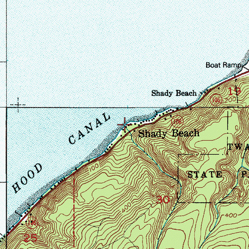 Topographic Map of Shady Beach, WA