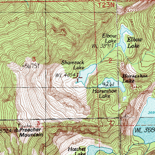 Topographic Map of Shamrock Lake, WA