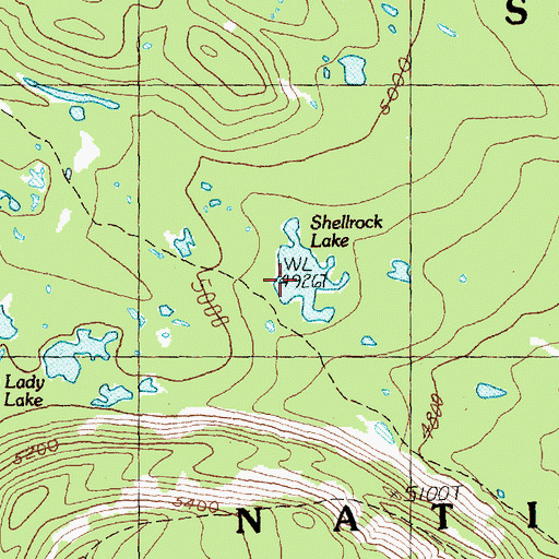 Topographic Map of Shellrock Lake, WA