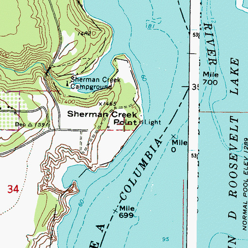Topographic Map of Sherman Creek Point, WA