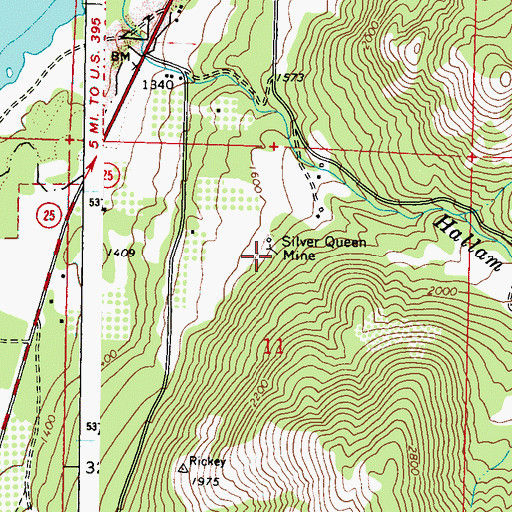 Topographic Map of Silver Queen Mine, WA