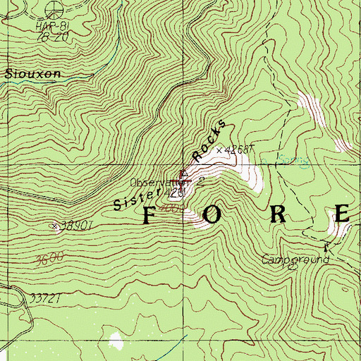 Topographic Map of Sister Rocks, WA