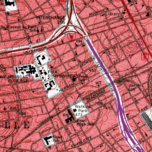 Topographic Map of Natchez Trace, TN