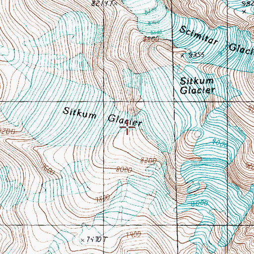 Topographic Map of Sitkum Glacier, WA