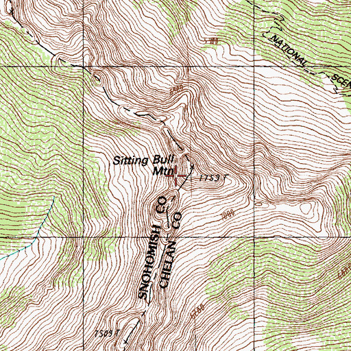 Topographic Map of Sitting Bull Mountain, WA