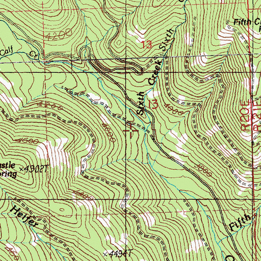 Topographic Map of Sixth Creek, WA