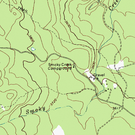 Topographic Map of Smoky Creek Campground, WA