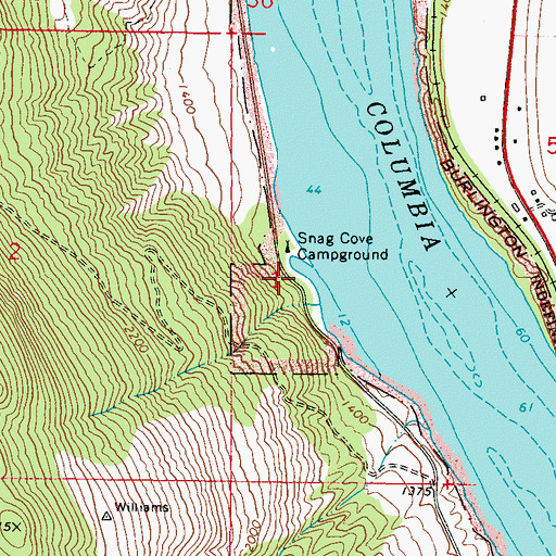 Topographic Map of Snag Cove Campground, WA