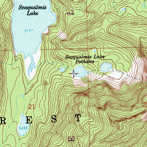 Topographic Map of Snoqualmie Lake Potholes, WA