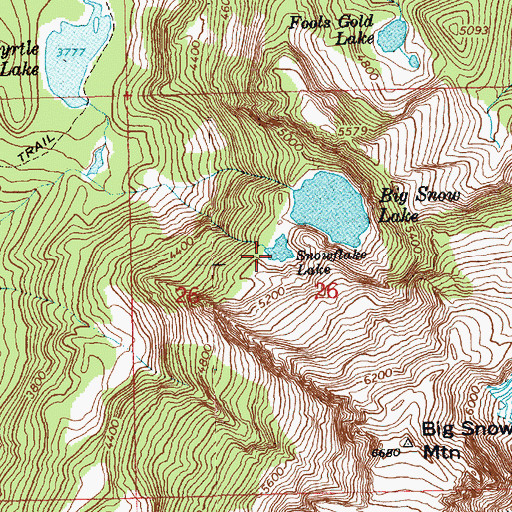 Topographic Map of Snowflake Lake, WA