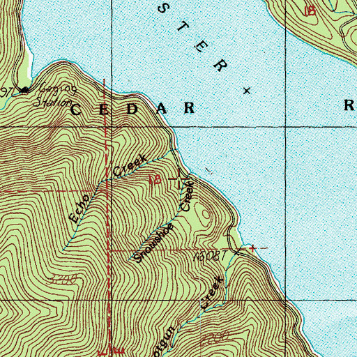 Topographic Map of Snowshoe Creek, WA