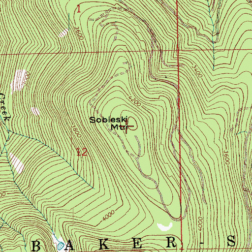 Topographic Map of Sobieski Mountain, WA