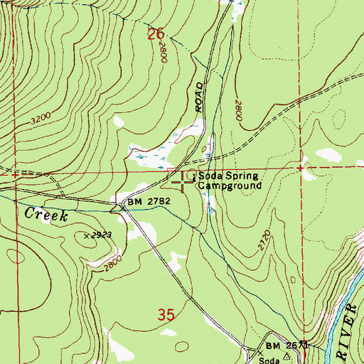 Topographic Map of Soda Spring Campground, WA