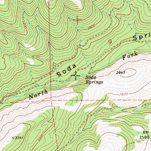 Topographic Map of Soda Springs, WA