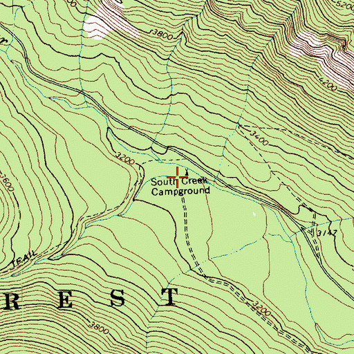 Topographic Map of South Creek Campground, WA