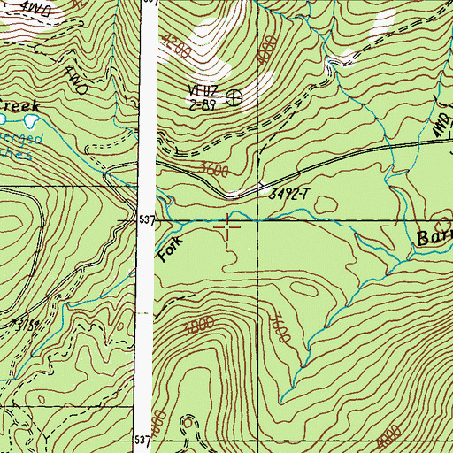 Topographic Map of South Fork Barnaby Creek, WA