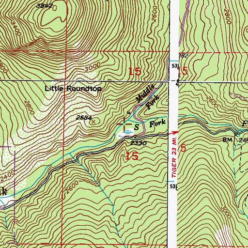 Topographic Map of South Fork Mill Creek, WA