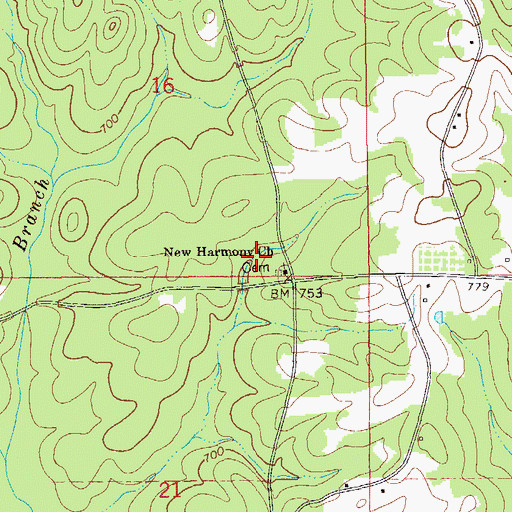 Topographic Map of New Harmony Church, AL
