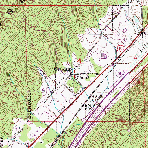 Topographic Map of New Harmony Baptist Church, AL