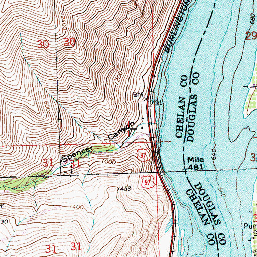 Topographic Map of Spencer Canyon, WA
