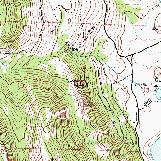 Topographic Map of Spokane Mine, WA