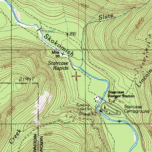 Topographic Map of Staircase Rapids, WA