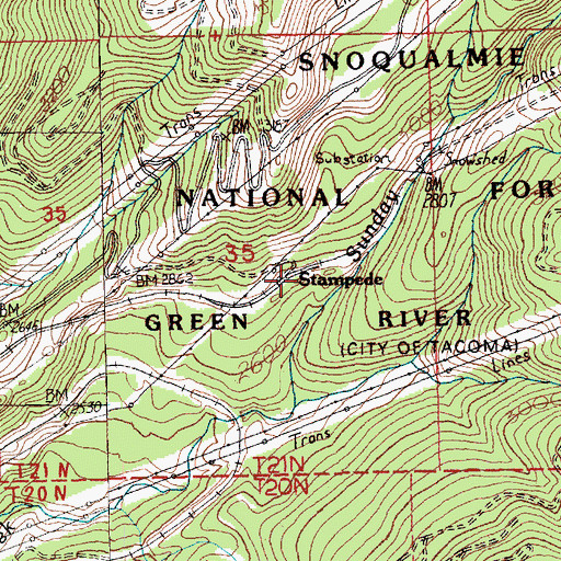 Topographic Map of Stampede, WA