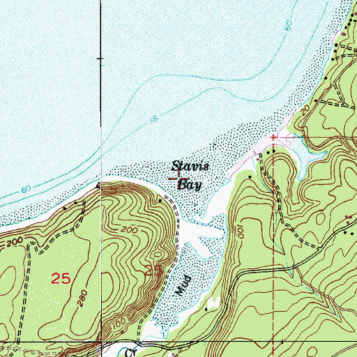 Topographic Map of Stavis Bay, WA