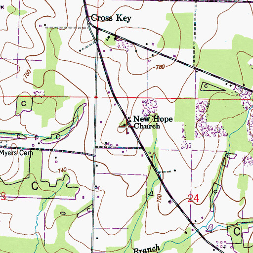 Topographic Map of New Hope Primitive Baptist Church, AL