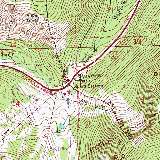 Topographic Map of Stevens Pass, WA