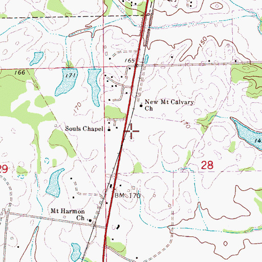 Topographic Map of New Mount Calvary Church, AL