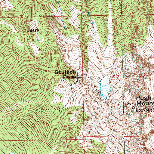Topographic Map of Stujack Pass, WA