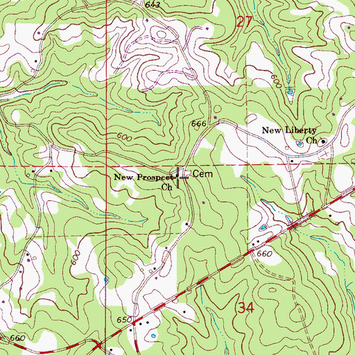 Topographic Map of New Prospect Primitive Baptist Church, AL