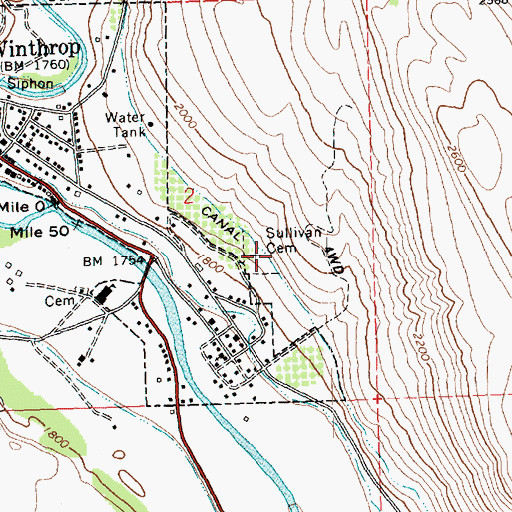 Topographic Map of Sullivan Cemetery, WA