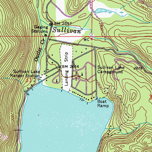 Topographic Map of Sullivan Lake Campground, WA